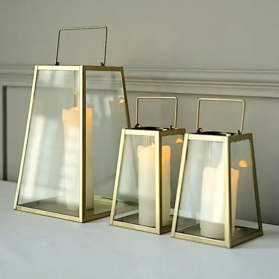 CLEAR GOLD 2 Geometric 6" Metal Lantern CANDLE HOLDERS Hanging Terrariums Party {2}