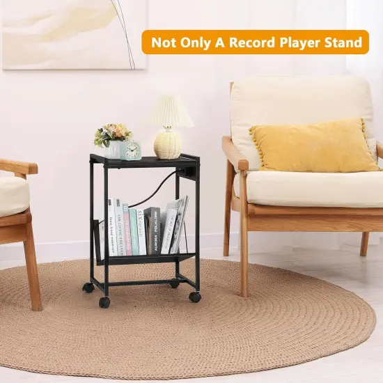 Record Player Holder Stand End Table with Vinyl Storage Black {6}