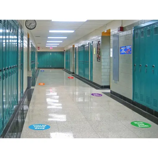 Keep Hands Off Face Anti-Slip Floor Sticker, Orange, 11", Pack of 5 {2}