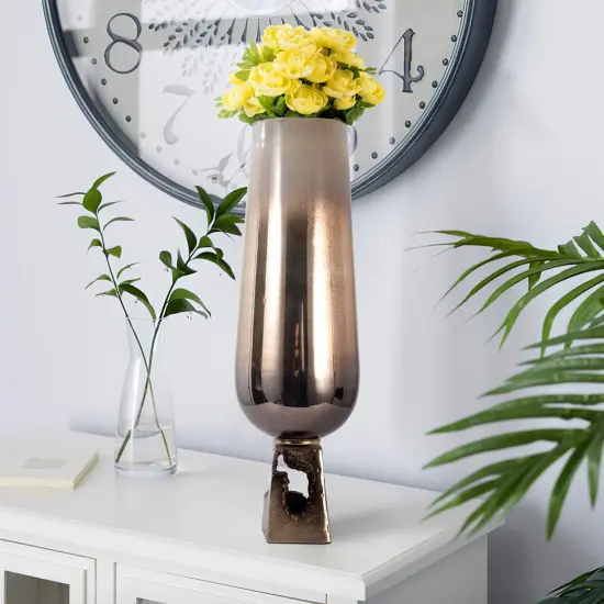 Elisa Champagne Glass Vase With Metal Base Sleek Design {3}