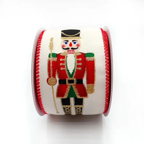 Designer's Shop WR 63-5222 2.5&rdquo; x 10 yard Holiday Nutcracker with gold glitter wired edge ribbon {2}