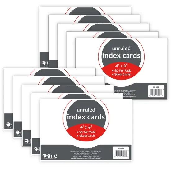 Index Cards, 4" x 6", White, Unruled, 50 Per Pack, 10 Packs {2}