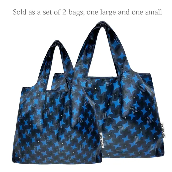 Wrapables Large & Small Foldable Tote Nylon Reusable Grocery Bags, Set of 2, Ninja Stars {4}