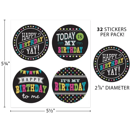 Chalkboard Brights Happy Birthday Wear 'Em Badges, 32 Per Pack, 6 Packs {4}