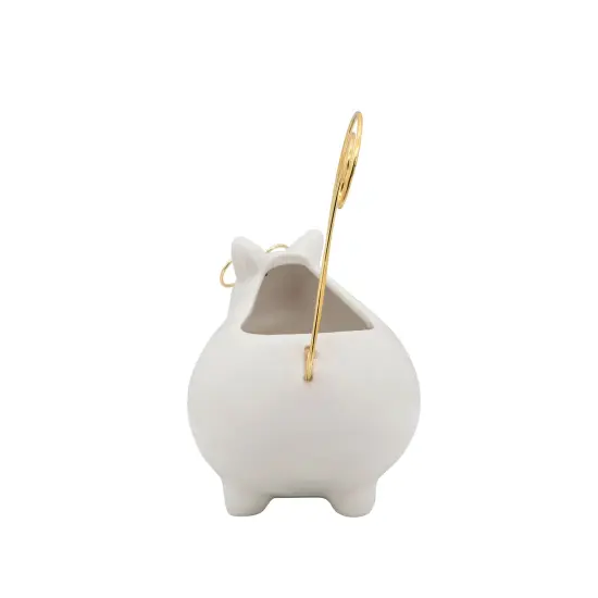 Kingston Living 8" White and Gold Kitty Shaped Ceramic Trinket Tray {5}