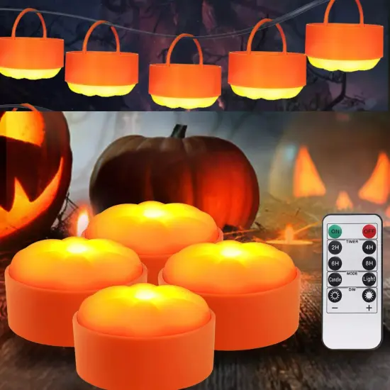 4 Pack Halloween Pumpkin Lights Battery LED Candles Remote Control Party Decor {6}