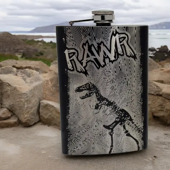 8oz BLACK RAWR Flask Dinosaur T-Rex {2}