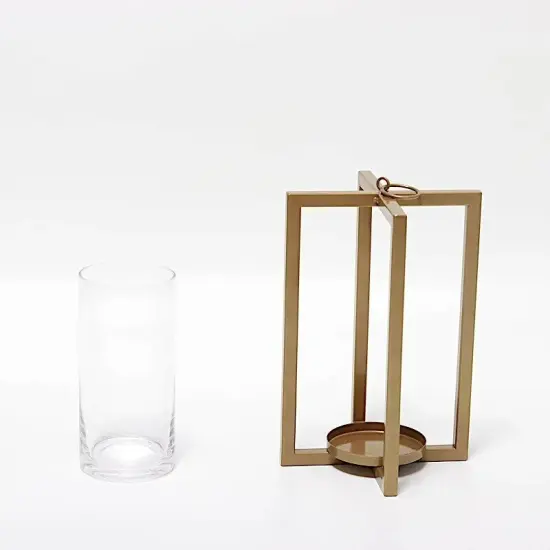 GOLD 11" Geometric Metal Cross Bar Lantern with Glass CANDLE HOLDER Party Event {3}