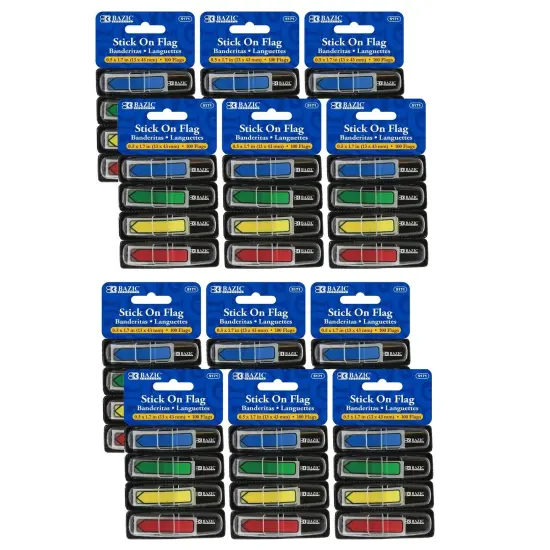 Neon Primary Color Printed Arrow Flags with Dispenser, 100 Per Pack, 12 Packs {1}