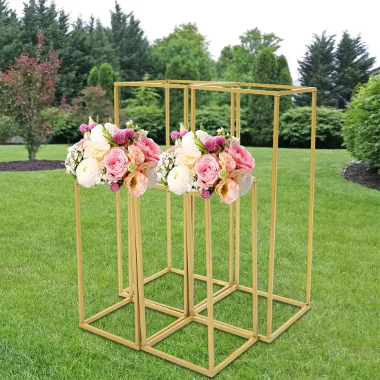 Gold Metal Column Flower Stand Wedding Party Backdrop Centerpiece Rack 4Pcs US {3}