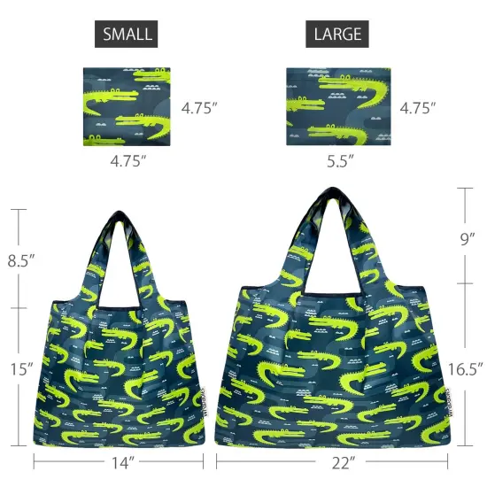 Wrapables Large & Small Foldable Tote Nylon Reusable Grocery Bags, Set of 2, Gators {2}