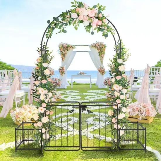 Metal Garden Arch with Planter Boxes Gate Wedding Arch Climbing Plants Black {4}