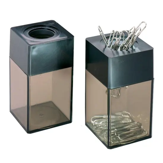Transparent Paper Clip Dispenser with Magnetic Top, Small, Black/Smoke, Pack of 12 {2}