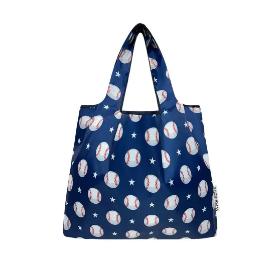 Wrapables Medium Foldable Tote Nylon Reusable Grocery Bag (Set of 2), Baseball {3}