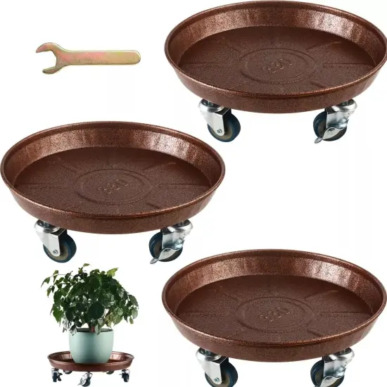 3 Packs Metal Plant Caddy with Wheels 13" Rolling Plant Stand Heavy Duty Plan {1}