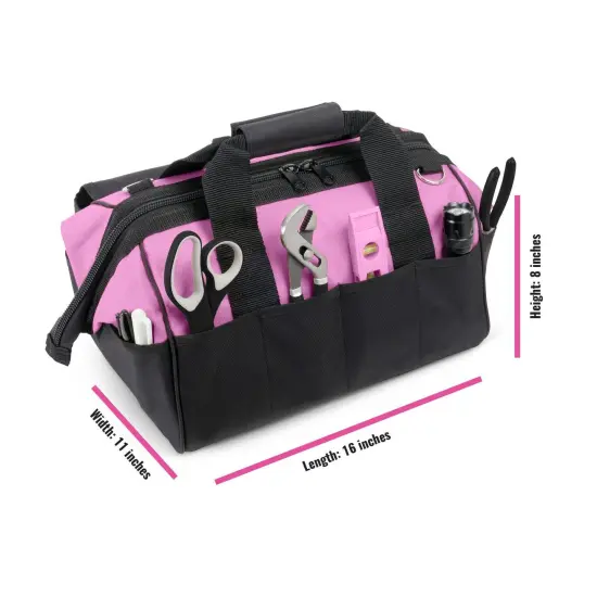 Pink Power Pink Tool Bag for Women -16" Tool Tote Bag w/ 22 Storage Pockets - Womens Small Tool Bag Ladies Tool Box for Hand Tools, Power Tool Kits & More - Womens Zipper Toolbag Tool Caddy Organizer {2}