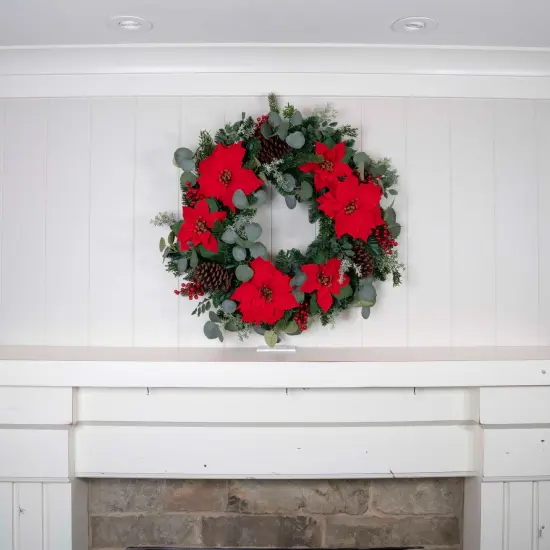 30 in. Lighted Christmas Wreath - Christmas Poinsettia {4}