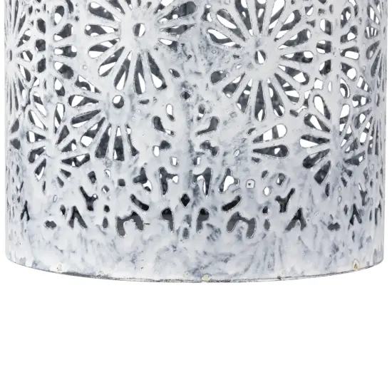 Northlight Laser-Cut Floral Iron Pillar Candle Holders - 10" - Gray and White - Set of 2 {6}