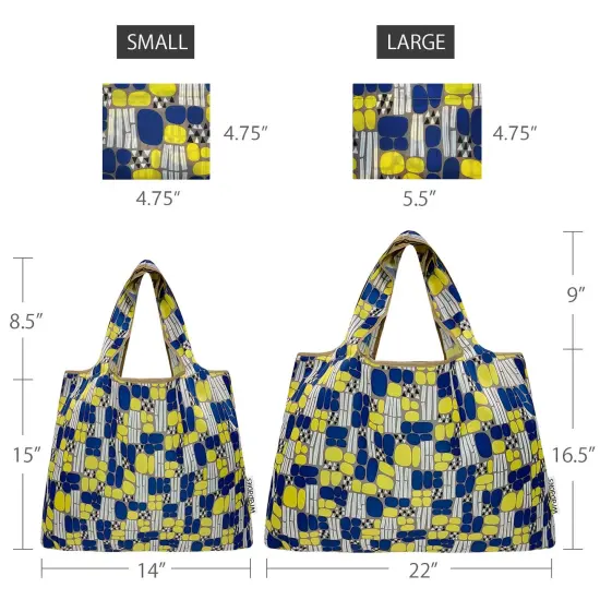 Wrapables Large & Small Foldable Tote Nylon Reusable Grocery Bags, Set of 2, Yellow Abstract {2}