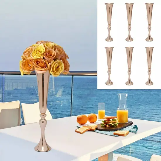 6pcs Desktop Flower Trumpet Vase Gold Metal Flower Holder for Bouquets Decor {3}