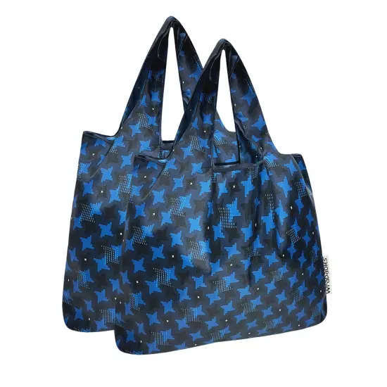 Wrapables Medium Foldable Tote Nylon Reusable Grocery Bag (Set of 2), Ninja Stars {1}