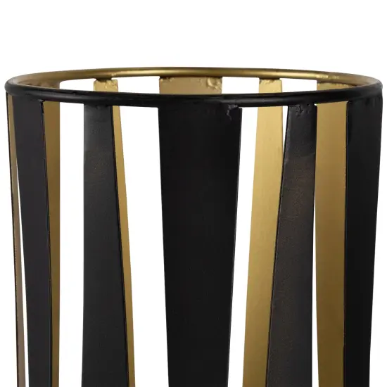 Northlight Abstract Iron Pillar Candle Holders - 9" - Black and Gold Finish - Set of 2 {7}