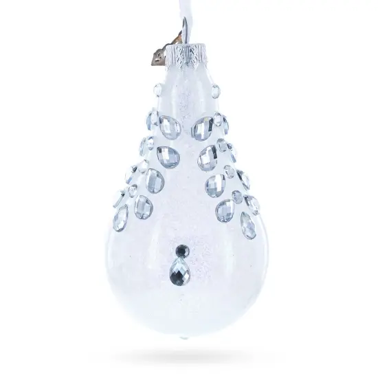 Diamonds on Clear Waterdrop Finial Glass Christmas Ornament {3}