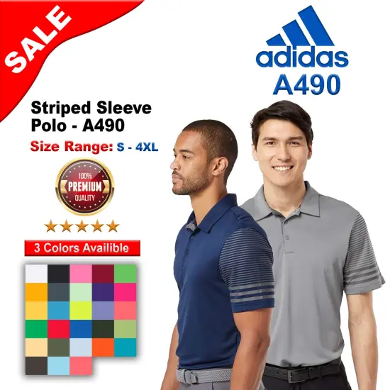 Adidas&reg; Striped Sleeve Polo Grey three/ grey fiv {2}