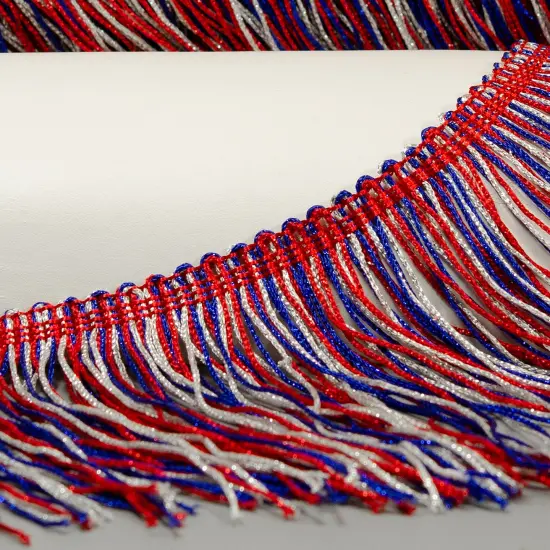 10 Yards of 6" Metallic Chainette Fringe Trim | 10 yard cut Red/White/Blue {5}