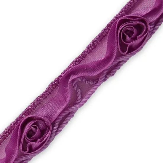 10 yards of Ribbon Rosette w / Small Rosebud Trim | 10 yard cut Mauve {1}