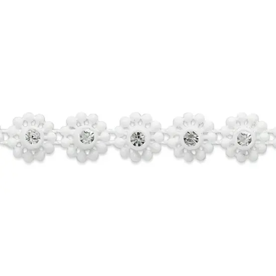 3/8" Rhinestone Flower Trim | 10 yard cut White {1}
