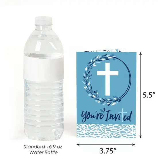 Big Dot of Happiness Blue Elegant Cross - Fill In Boy Religious Party Invitations (8 count) {4}