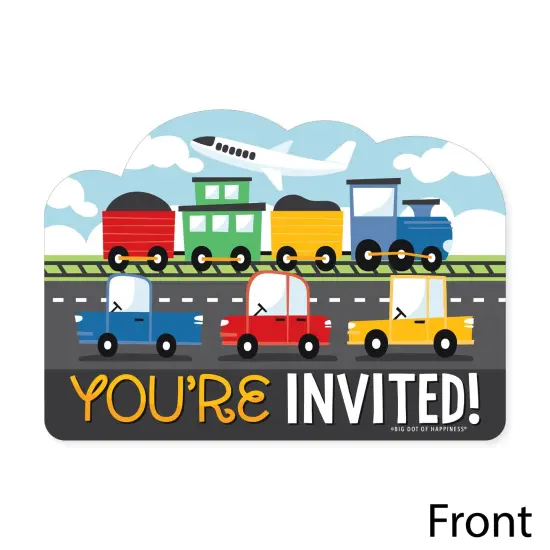 Big Dot of Happiness Cars, Trains, and Airplanes - Shaped Fill-In Invitations - Transportation Birthday Party Invitation Cards with Envelopes - 12 Ct {4}