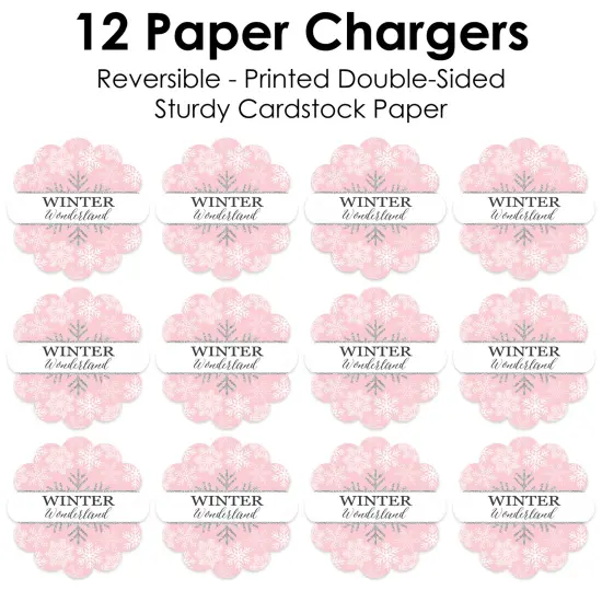Big Dot of Happiness Pink Winter Wonderland Holiday Birthday Party and Baby Shower Round Table Decorations - Paper Chargers - Place Setting For 12 {7}
