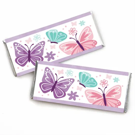 Big Dot of Happiness Beautiful Butterfly - Candy Bar Wrapper Floral Baby Shower or Birthday Party Favors - Set of 24 {1}