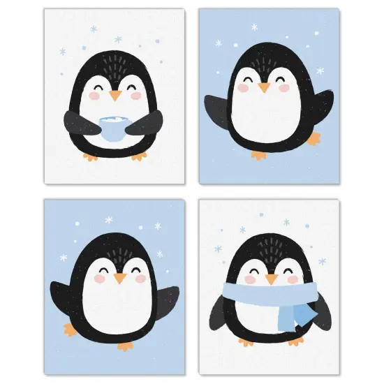 Big Dot of Happiness Winter Penguins - Unframed Holiday and Christmas Linen Paper Wall Art - Set of 4 - Artisms - 8 x 10 inches {1}