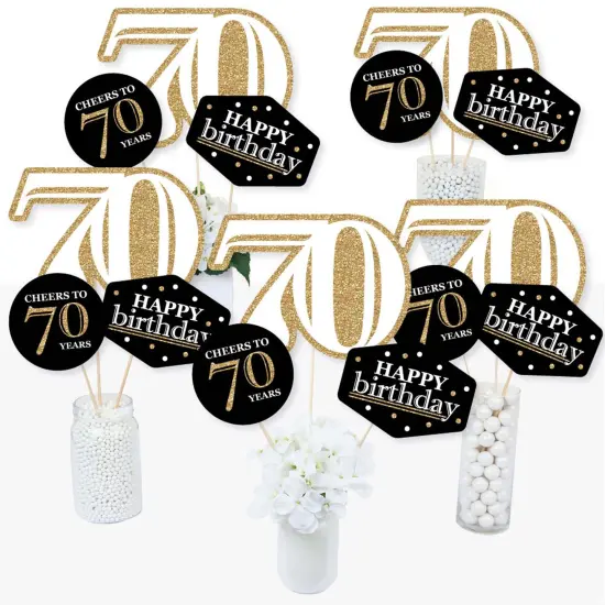 Big Dot of Happiness Adult 70th Birthday - Gold - Birthday Party Centerpiece Sticks - Table Toppers - Set of 15 {3}