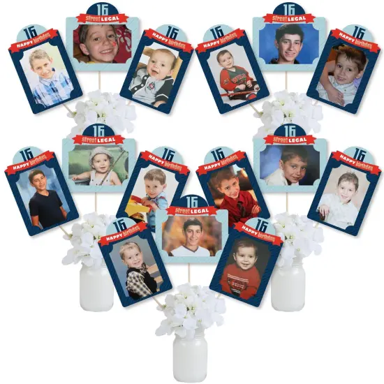 Big Dot of Happiness Boy 16th Birthday - Sweet Sixteen Birthday Party Picture Centerpiece Sticks - Photo Table Toppers - 15 Pieces {1}