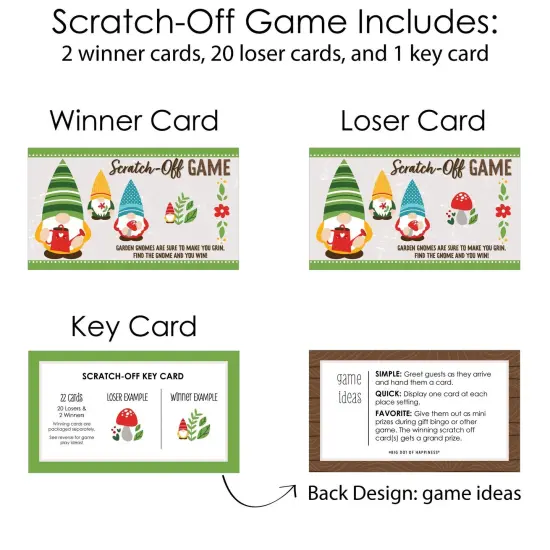 Big Dot of Happiness Garden Gnomes - Forest Gnome Party Game Scratch Off Cards - 22 Count {6}