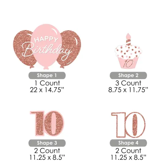 Big Dot of Happiness 10th Pink Rose Gold Birthday - Yard Sign and Outdoor Lawn Decorations - Happy Birthday Party Yard Signs - Set of 8 {7}