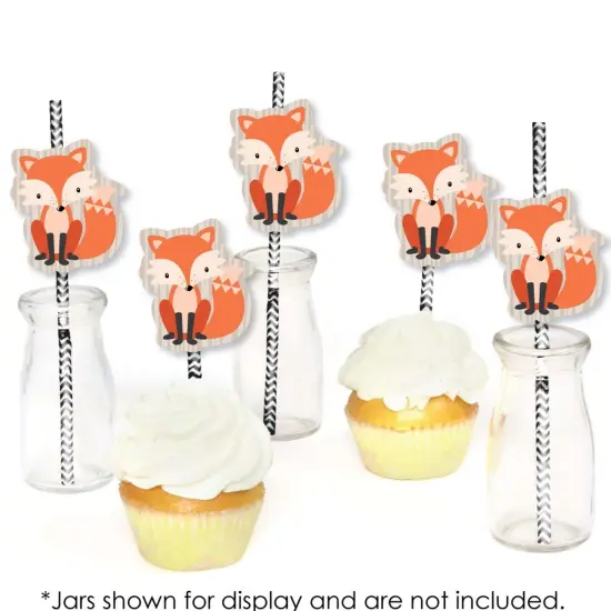 Big Dot of Happiness Fox - Paper Straw Decor - Baby Shower or Birthday Party Striped Decorative Straws - Set of 24 {6}