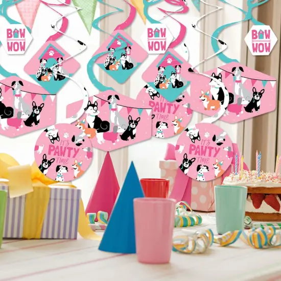 Big Dot of Happiness Pawty Like a Puppy Girl - Pink Dog Baby Shower or Birthday Party Hanging Decor - Party Decoration Swirls - Set of 40 {3}