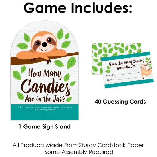 Big Dot of Happiness Let&rsquo;s Hang - Sloth - How Many Candies Baby Shower or Birthday Party Game - 1 Stand and 40 Cards - Candy Guessing Game {4}