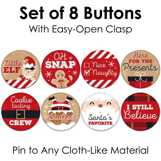 Big Dot of Happiness Jolly Santa Claus - 3 inch Christmas Party Badge - Pinback Buttons - Set of 8 {7}