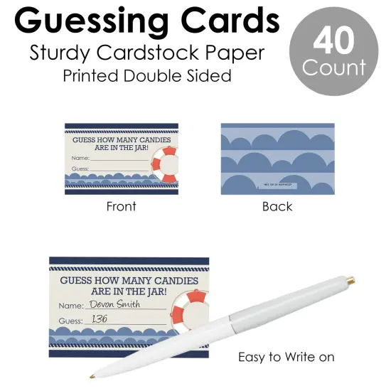 Big Dot of Happiness Ahoy - Nautical - How Many Candies Baby Shower or Birthday Party Game - 1 Stand and 40 Cards - Candy Guessing Game {7}