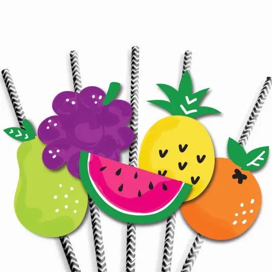 Big Dot of Happiness Tutti Fruity Paper Straw Decor - Frutti Summer Baby Shower or Birthday Party Striped Decorative Straws - Set of 24 {7}