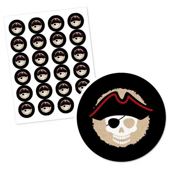 Big Dot of Happiness Beware of Pirates - Pirate Birthday Party Circle Sticker Labels - 24 Count {3}