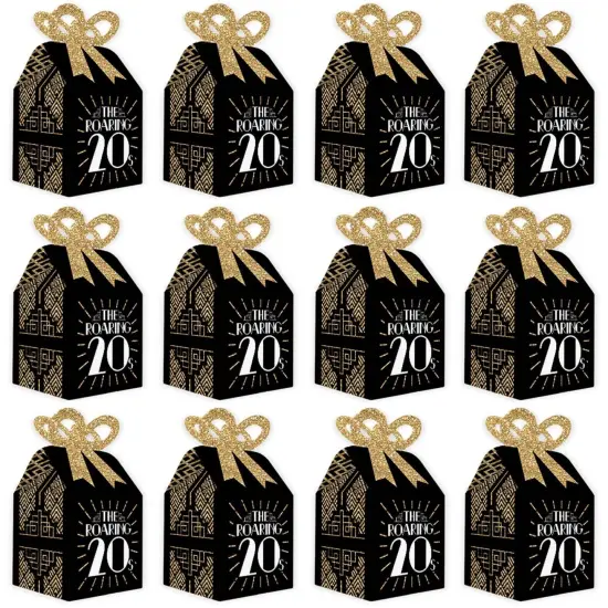 Big Dot of Happiness Roaring 20's - Square Favor Gift Boxes - 1920s Art Deco Jazz Party Bow Boxes - Set of 12 {6}