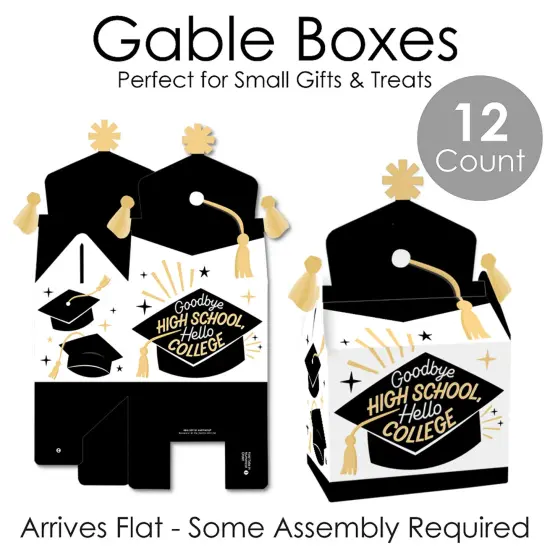 Big Dot of Happiness Goodbye High School, Hello College - Treat Box Party Favors - Graduation Party Goodie Gable Boxes - Set of 12 {7}