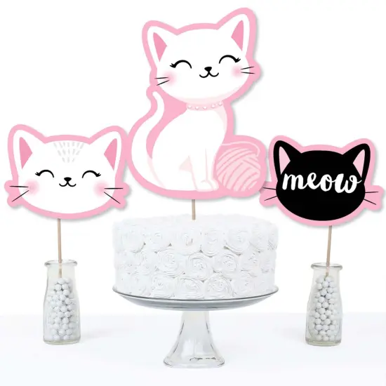 Big Dot of Happiness Purr-fect Kitty Cat - Kitten Meow Baby Shower or Birthday Party Centerpiece Sticks - Table Toppers - Set of 15 {4}